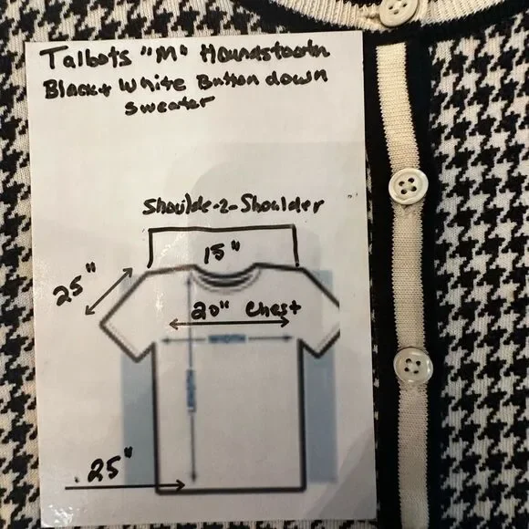 Talbots Cardigan Top Women Medium Black Houndstooth Plaid Cotton Career Casual - Picture 11 of 11